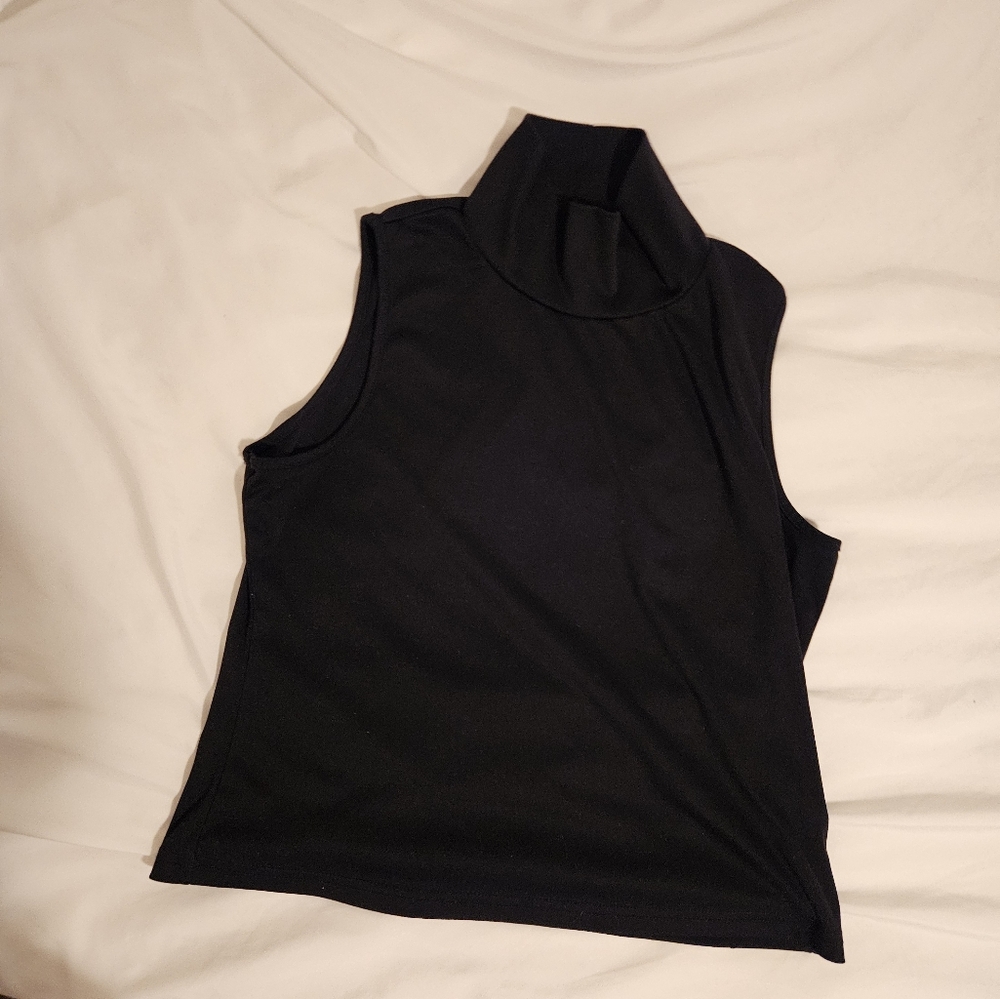 Black Sleeveless Turtleneck Top